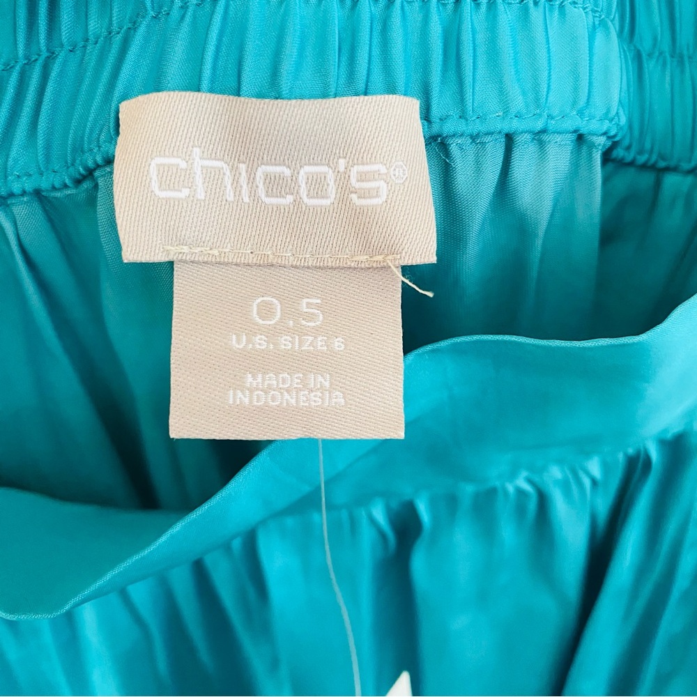 Chico’s NWT Dark Aqua Solid Satin Stretch Waist Flowy Maxi Skirt Size 6 - Picture 5 of 7